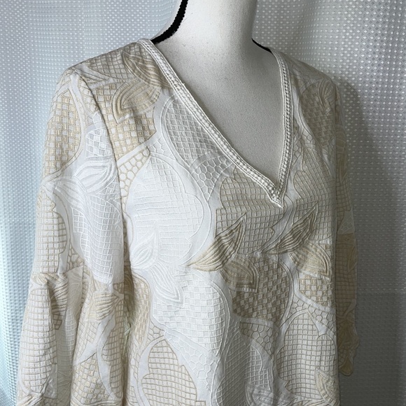 Le Gali Albany Dress Embroidered Scalloped Sleeves V-Neck Size Medium - Picture 4 of 12